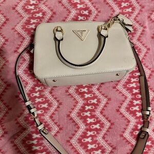 GUESS Cream Saffiano Crossbody Satchel with Gold Hardware
